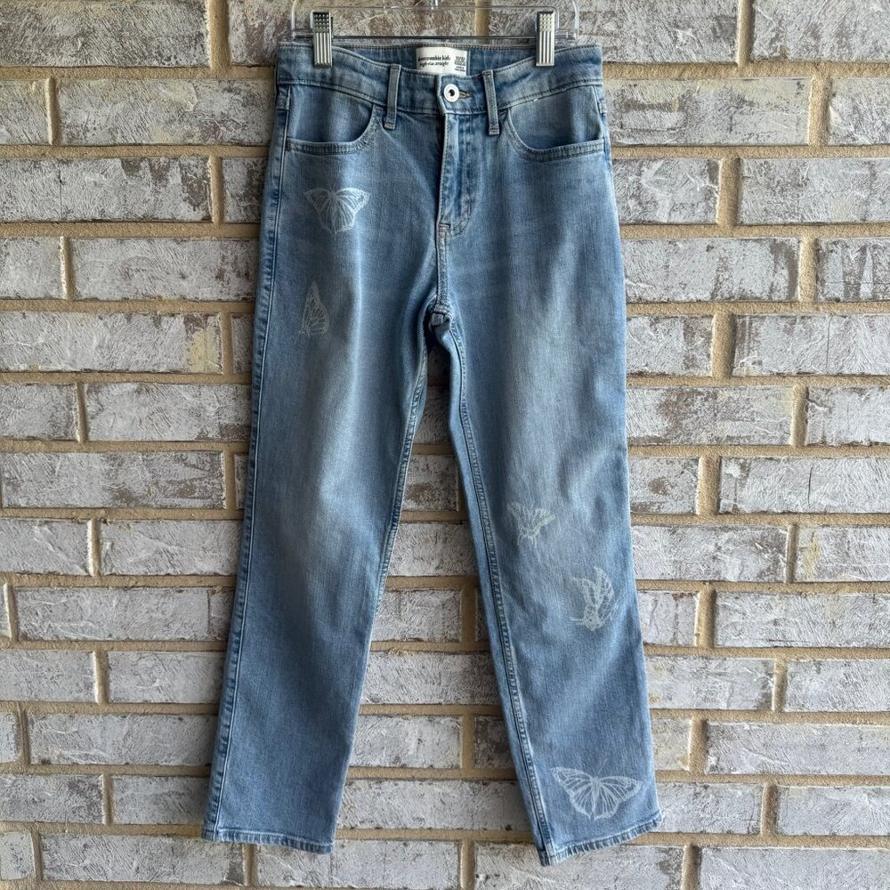 Abercrombie Kids High-Rise Straight Butterfly Denim Jeans Girls Size 12